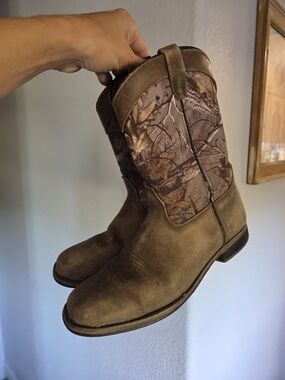 Classic Boys Brown Leather Western Boots with Camo Shaft